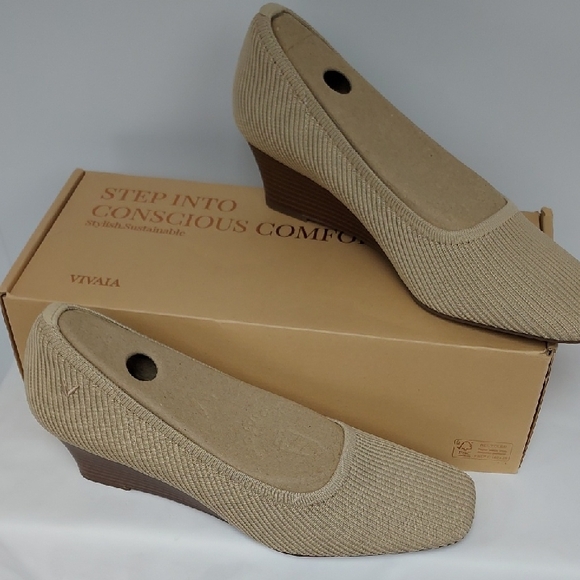 Vivaia Shoes - Vivaia Margo Almond Wedge Square Toe Shoes. New!